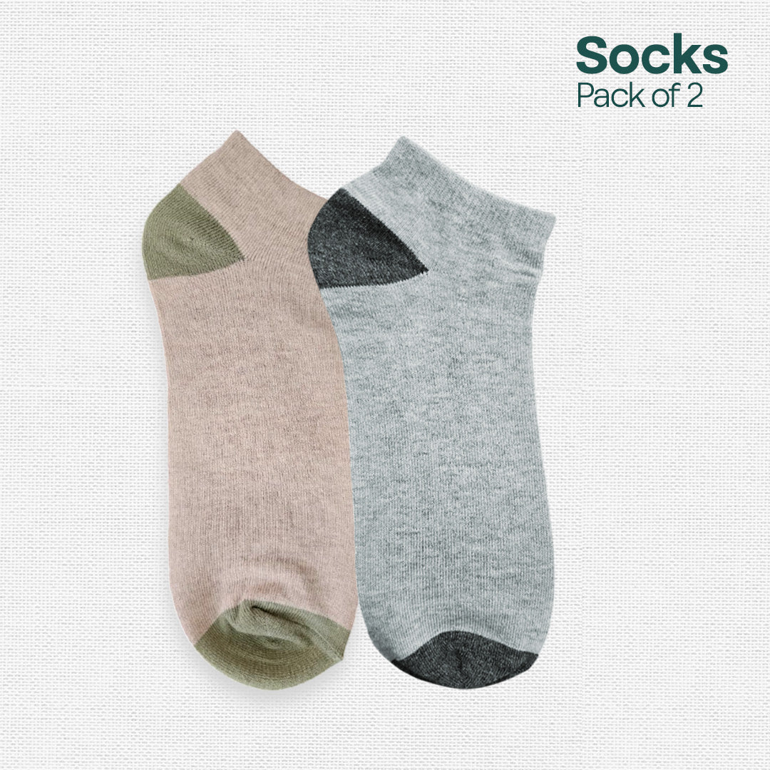 Beige & Melange! Mix Unisex Socks, Premium Cotton, Low Ankle Length, Pack of 2