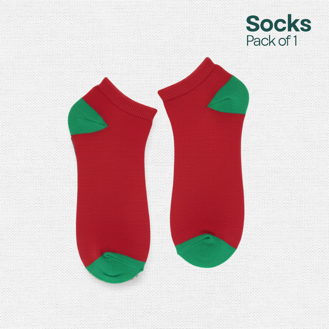 Xmas Red & Green! Mix & Match Unisex Socks, Premium Cotton, Low Ankle Length, Pack of 1