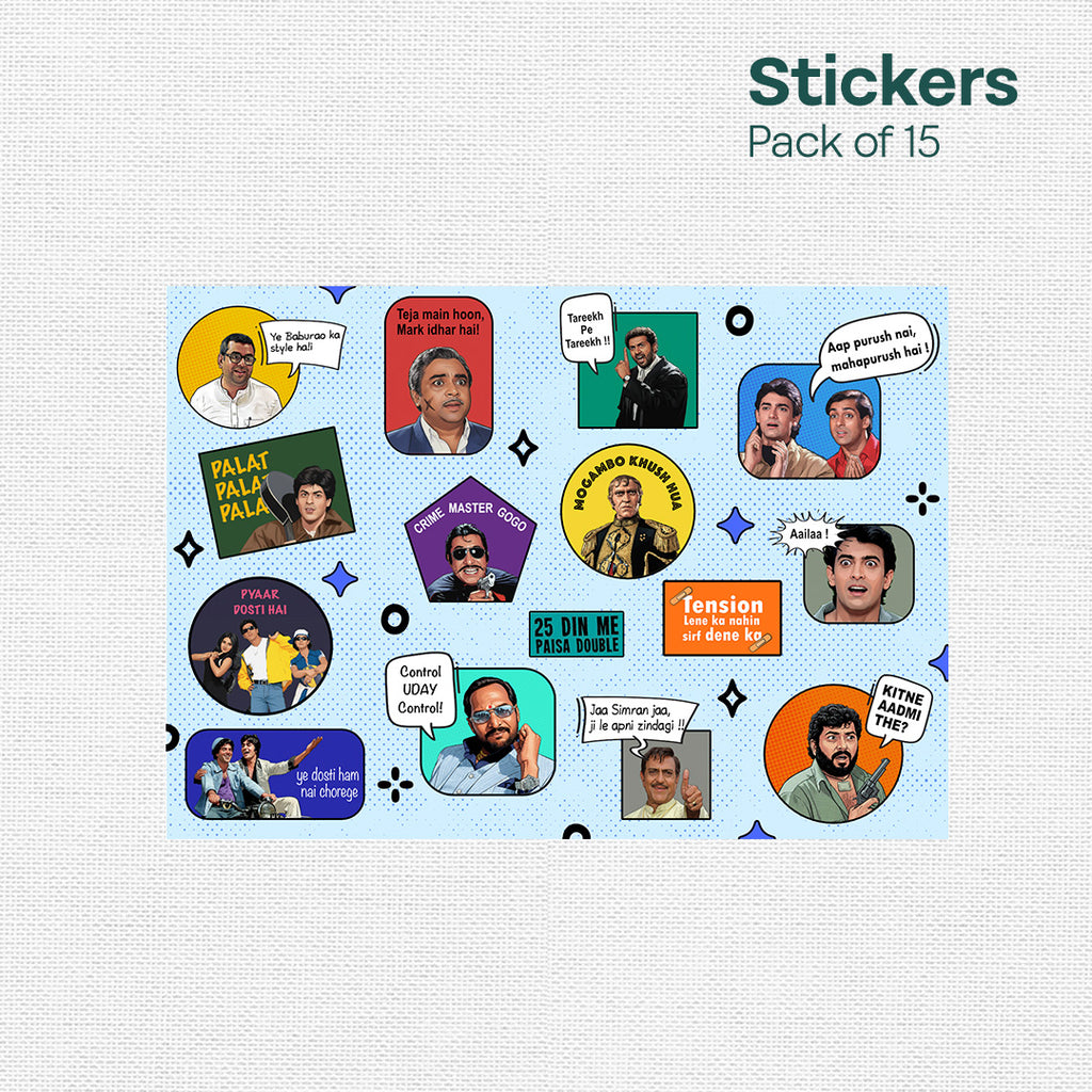 90s Bollywood Memes! Premium Matt Stickers, Pack of 15