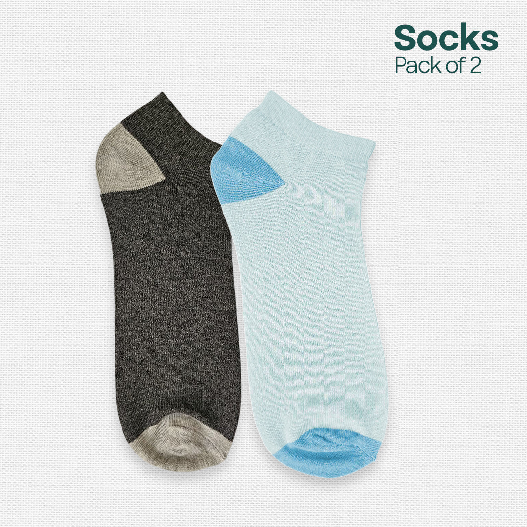 Charcoal & Blue! Mix Unisex Socks, Premium Cotton, Low Ankle Length, Pack of 2
