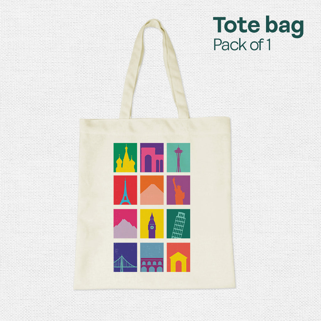 World Wonders! Canvas Tote Bag, 100% Recycled Fabric, Pack of 1