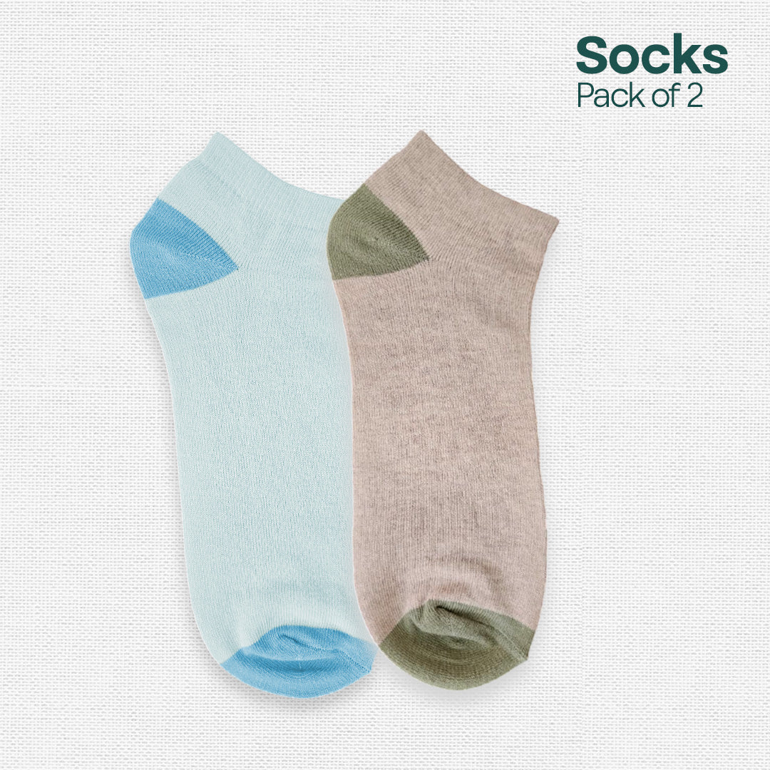 Blue & Beige! Mix Unisex Socks, Premium Cotton, Low Ankle Length, Pack of 2