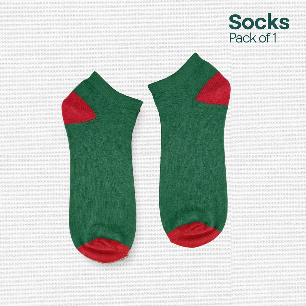 Xmas Green & Red! Mix & Match Unisex Socks, Premium Cotton, Low Ankle Length, Pack of 1