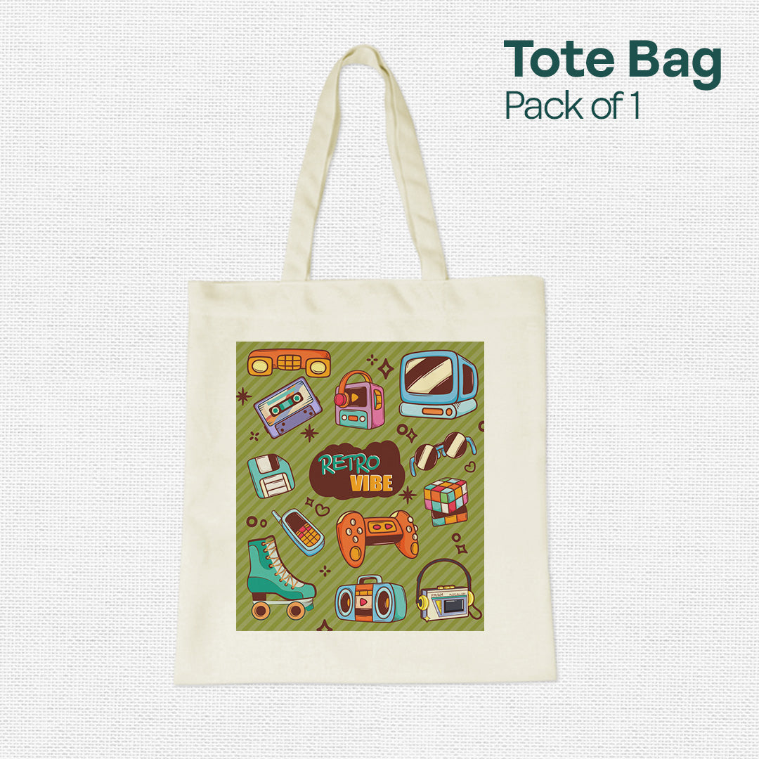 Retro Theme! Canvas Tote Bag, 100% Recycled Fabric, Pack of 1