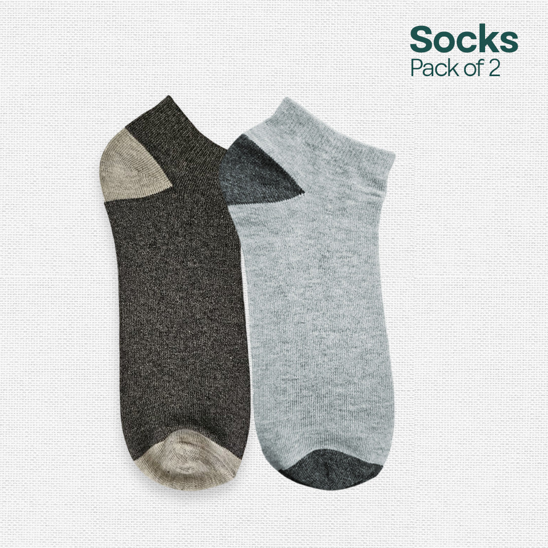 Melange & Charcoal! Mix Unisex Socks, Premium Cotton, Low Ankle Length, Pack of 2