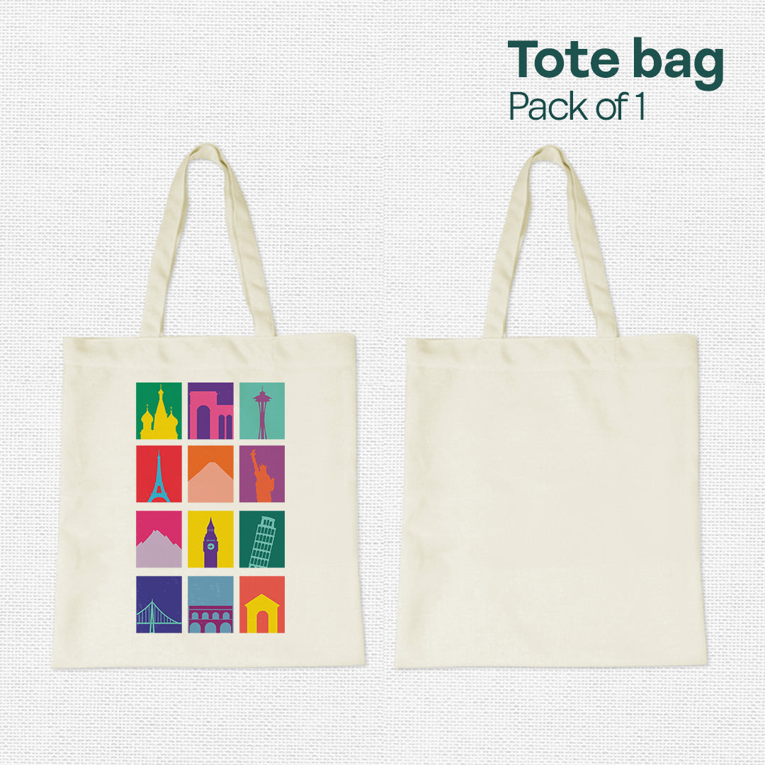 World Wonders! Canvas Tote Bag, 100% Recycled Fabric, Pack of 1