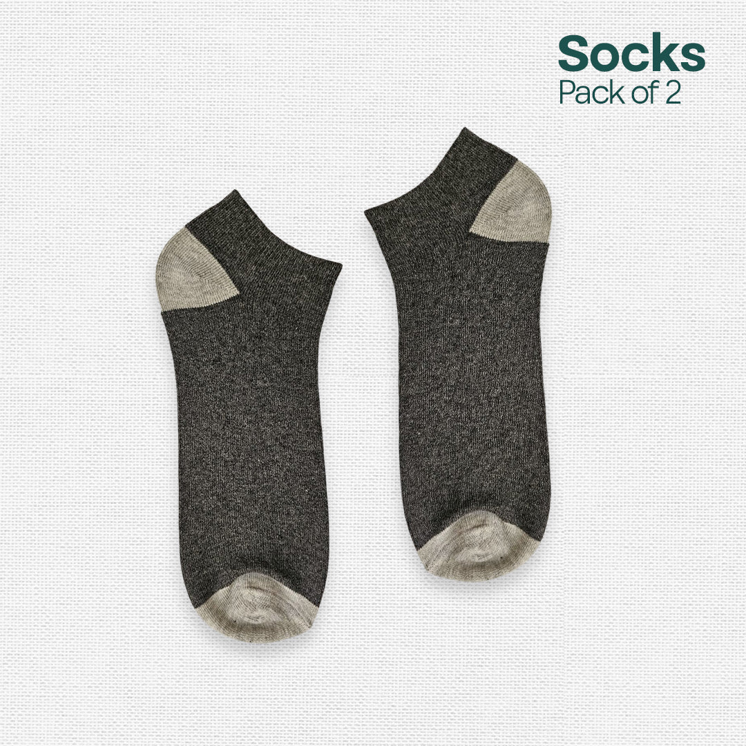 Charcoal & Blue! Mix Unisex Socks, Premium Cotton, Low Ankle Length, Pack of 2