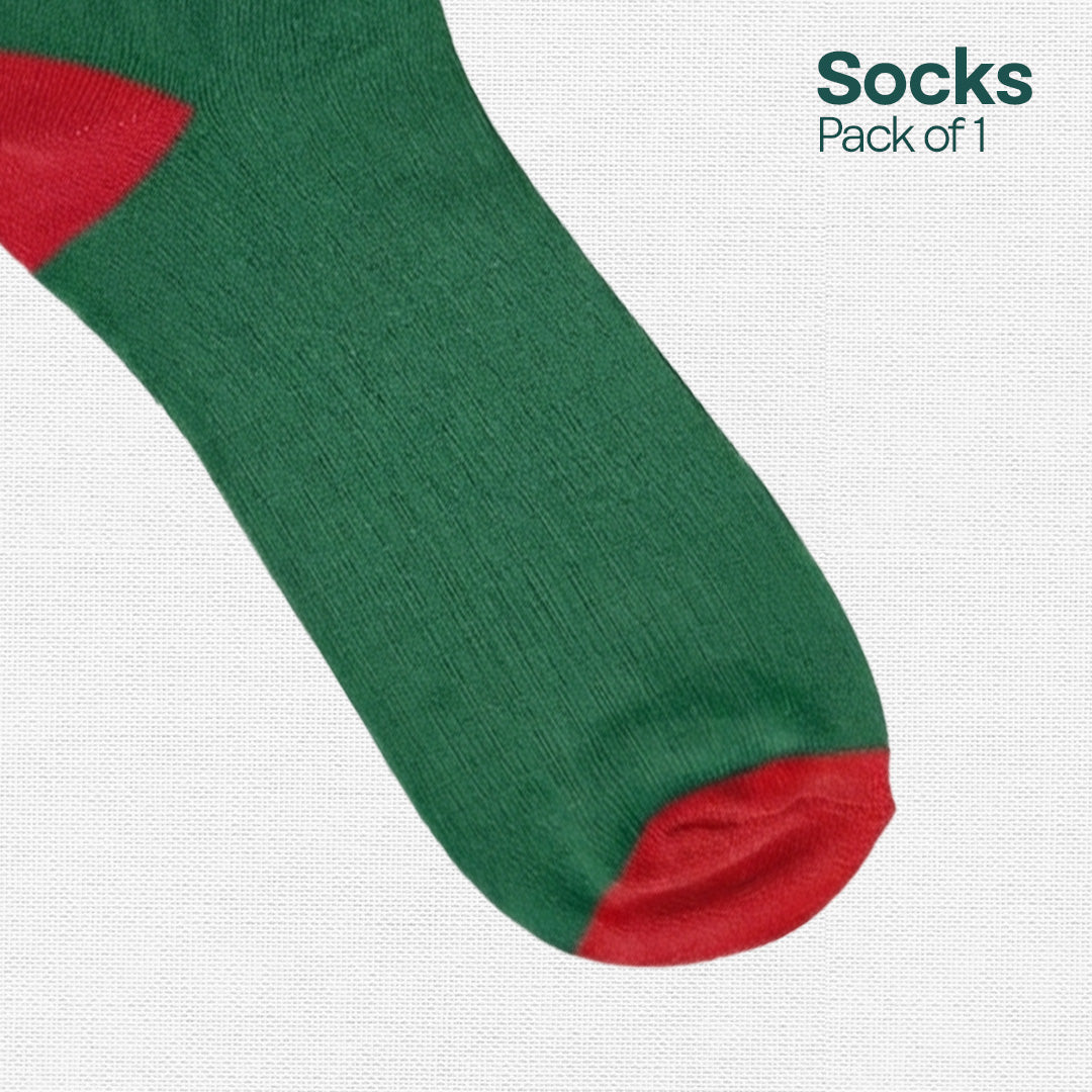 Xmas Green & Red! Mix & Match Unisex Socks, Premium Cotton, Low Ankle Length, Pack of 1