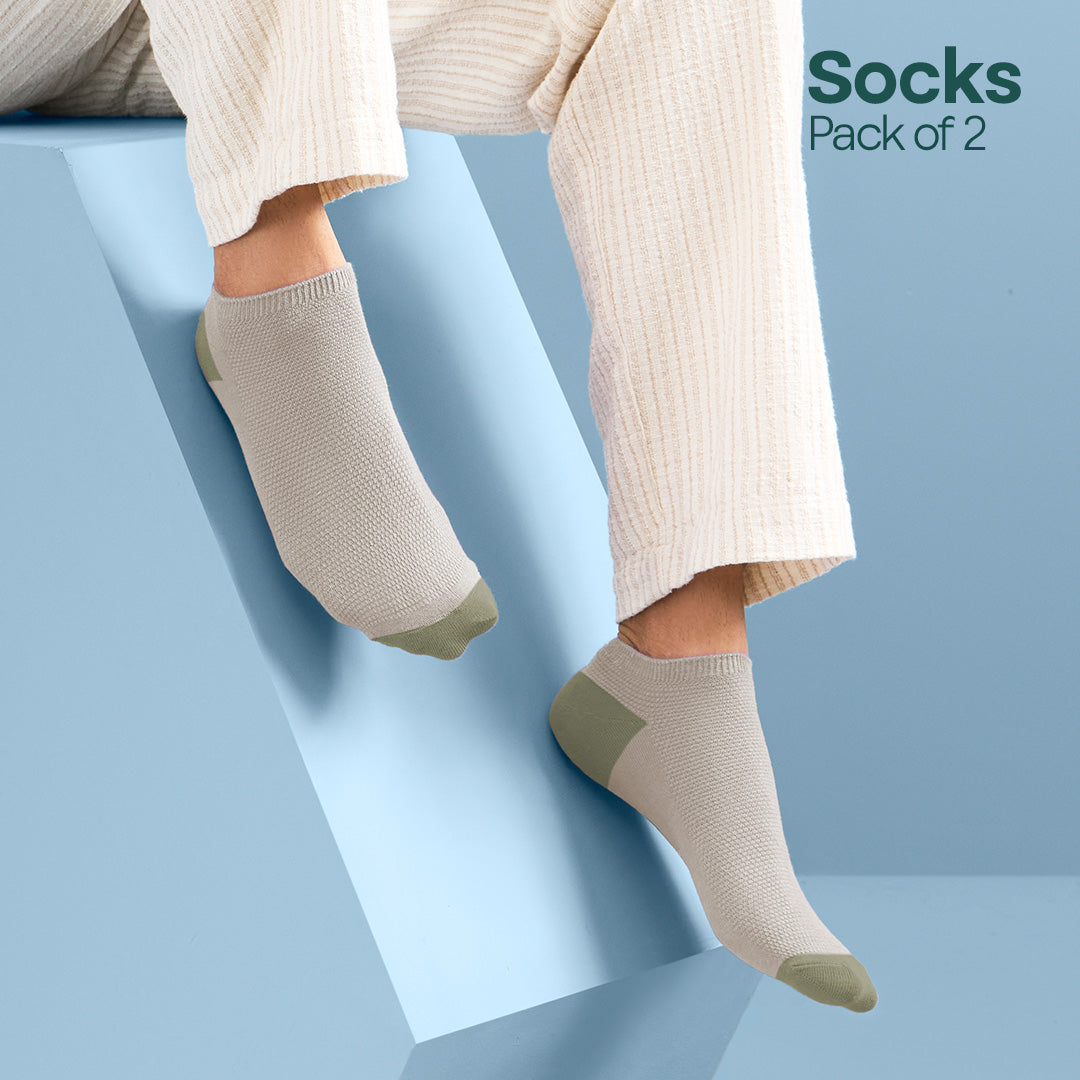 Beige & Melange! Mix Unisex Socks, Premium Cotton, Low Ankle Length, Pack of 2