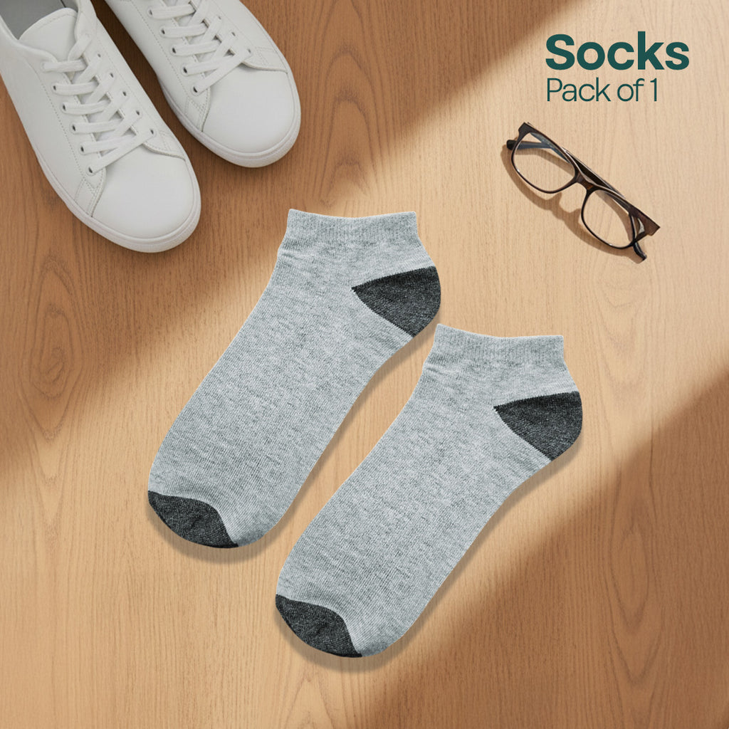 Melange Grey! Mix & Match Unisex Socks, Premium Cotton, Low Ankle Length, Pack of 1