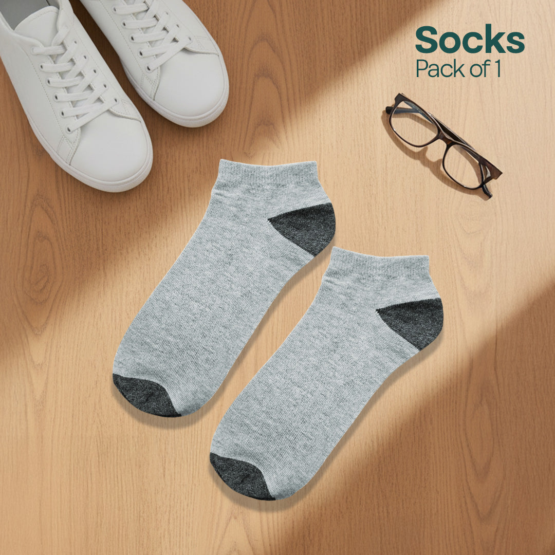 Melange Grey! Mix & Match Unisex Socks, Premium Cotton, Low Ankle Length, Pack of 1