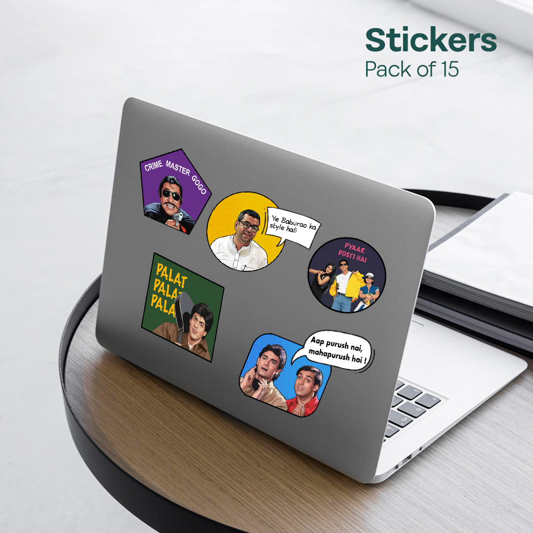 90s Bollywood Memes! Premium Matt Stickers, Pack of 15