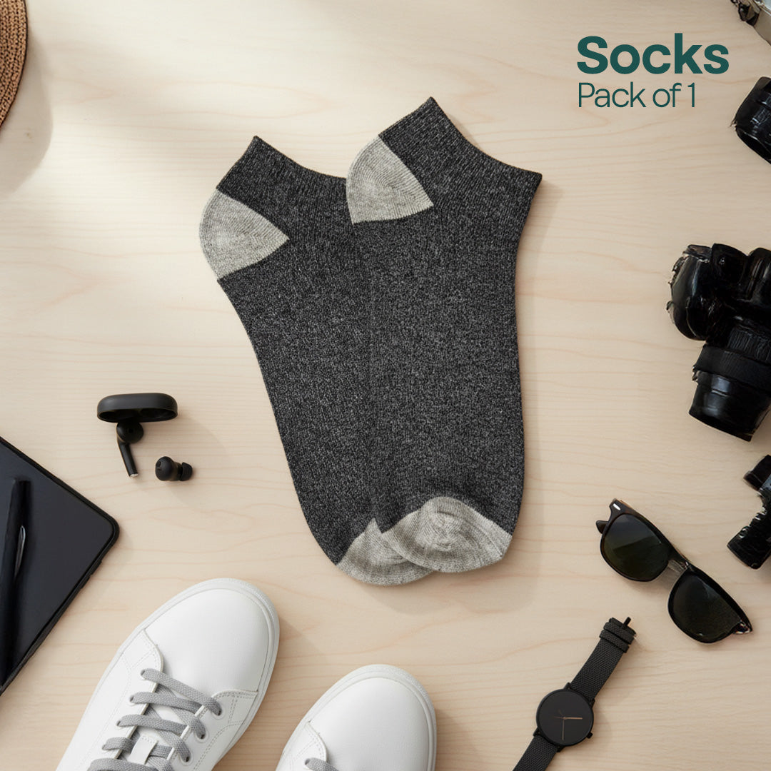 Charcoal Grey! Mix & Match Unisex Socks, Premium Cotton, Low Ankle Length, Pack of 1