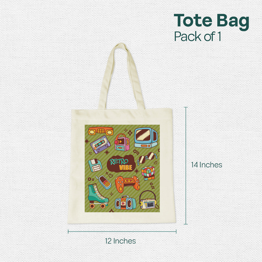 Retro Theme! Canvas Tote Bag, 100% Recycled Fabric, Pack of 1