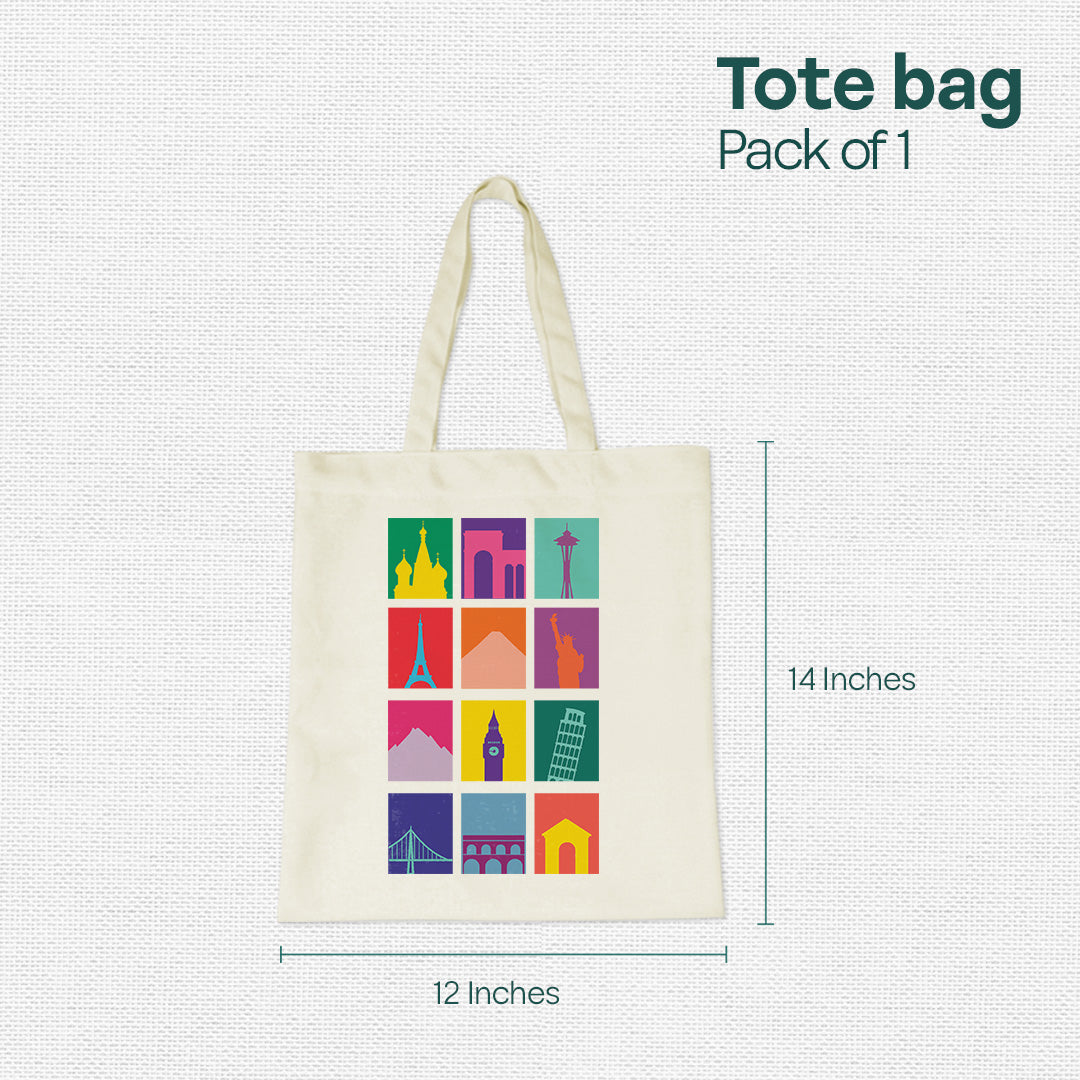 World Wonders! Canvas Tote Bag, 100% Recycled Fabric, Pack of 1