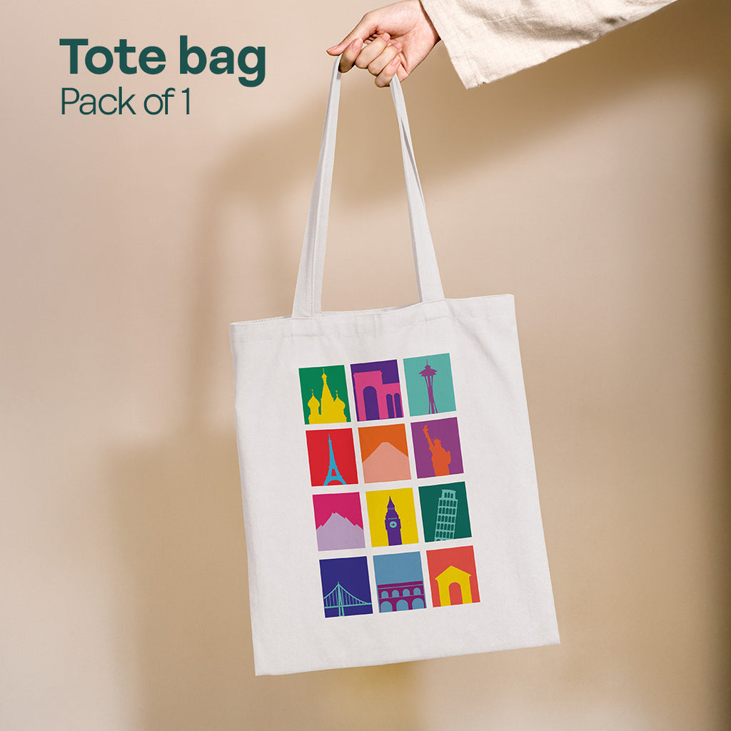 World Wonders! Canvas Tote Bag, 100% Recycled Fabric, Pack of 1