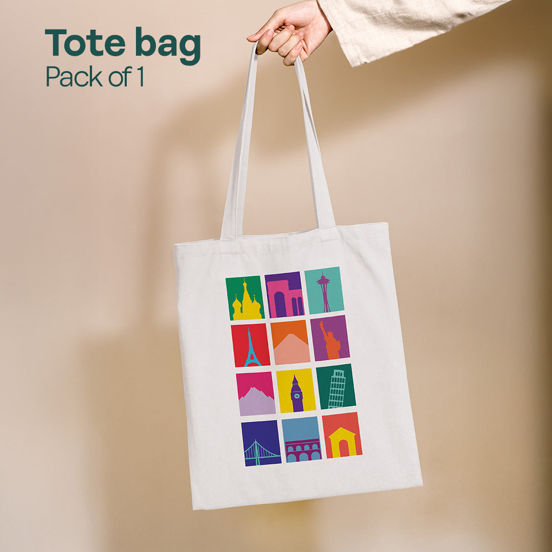 World Wonders! Canvas Tote Bag, 100% Recycled Fabric, Pack of 1