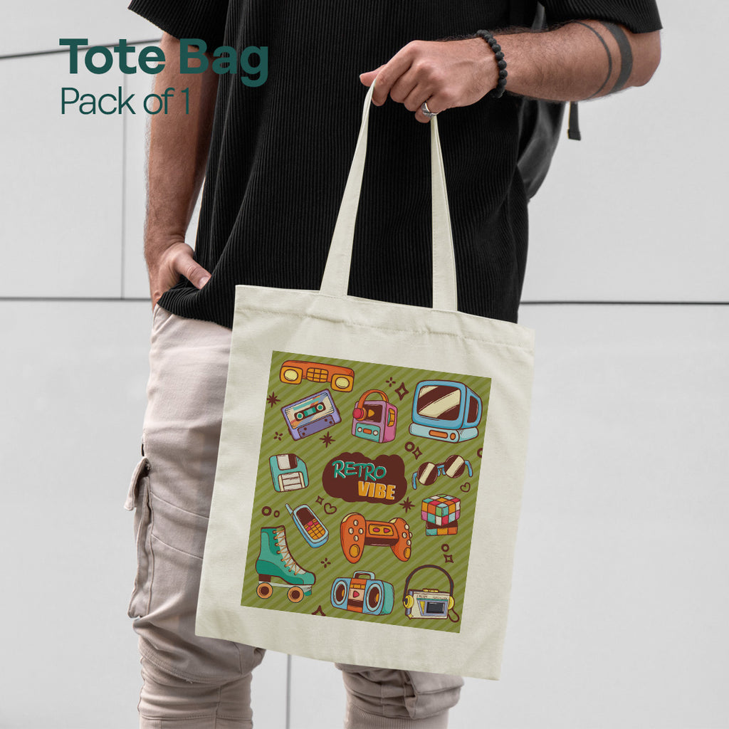 Retro Theme! Canvas Tote Bag, 100% Recycled Fabric, Pack of 1