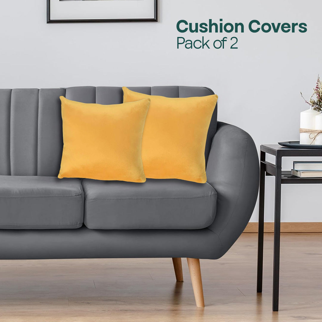 Yellow Yield ! Premium Velvet Cushion Covers, Pack of 2