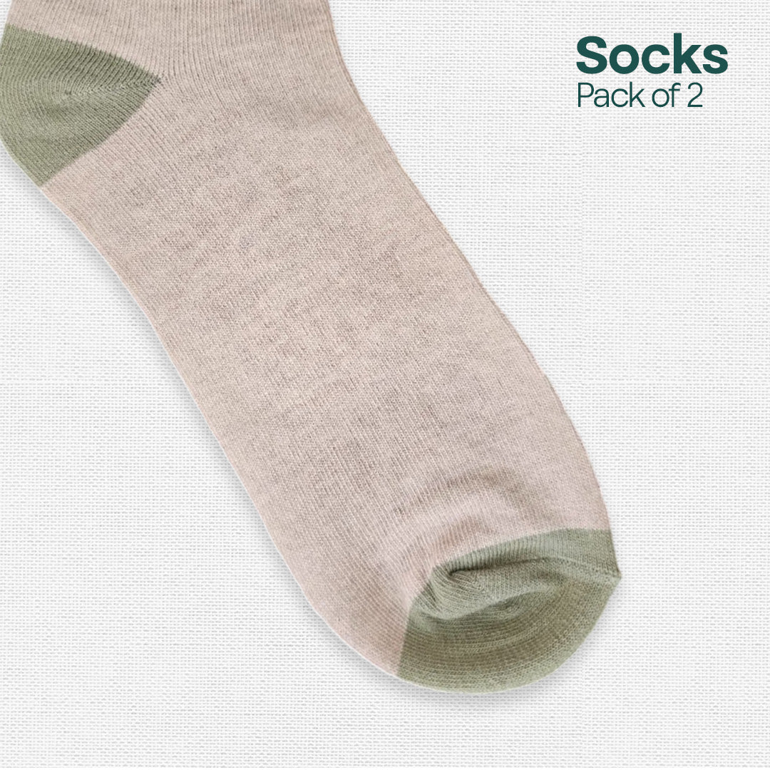 Blue & Beige! Mix Unisex Socks, Premium Cotton, Low Ankle Length, Pack of 2