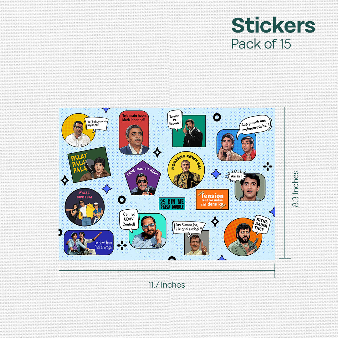 90s Bollywood Memes! Premium Matt Stickers, Pack of 15