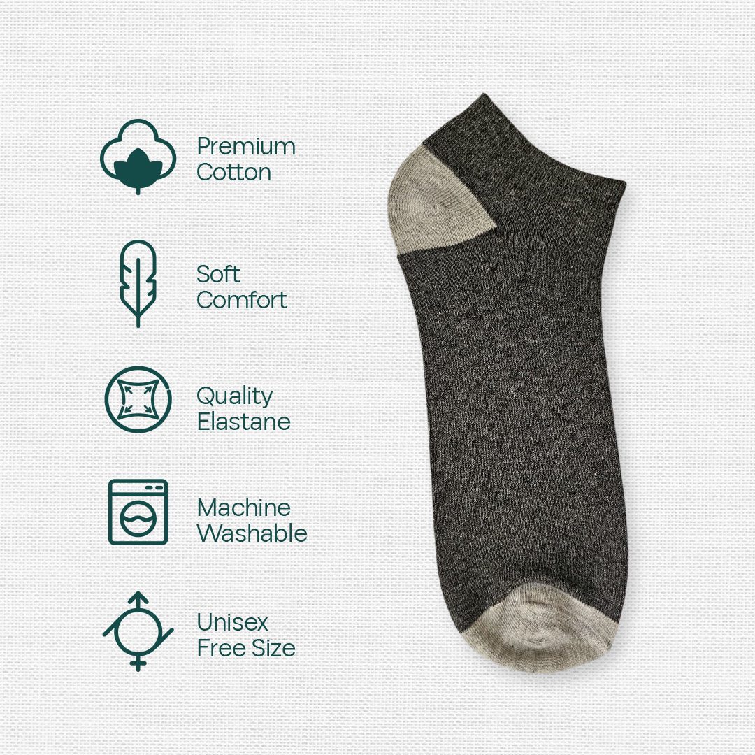 Charcoal Grey! Mix & Match Unisex Socks, Premium Cotton, Low Ankle Length, Pack of 1