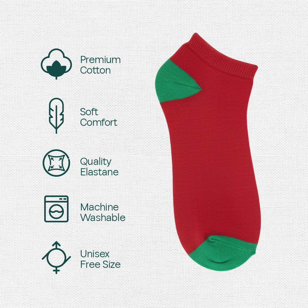 Xmas Red & Green! Mix & Match Unisex Socks, Premium Cotton, Low Ankle Length, Pack of 1