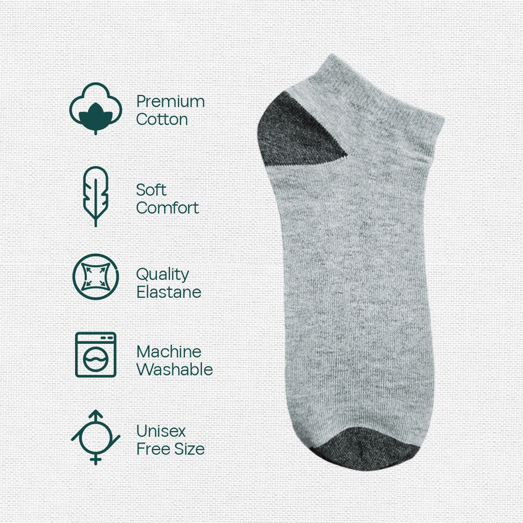 Melange Grey! Mix & Match Unisex Socks, Premium Cotton, Low Ankle Length, Pack of 1