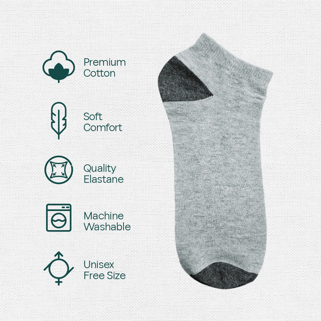 Melange Grey! Mix & Match Unisex Socks, Premium Cotton, Low Ankle Length, Pack of 1