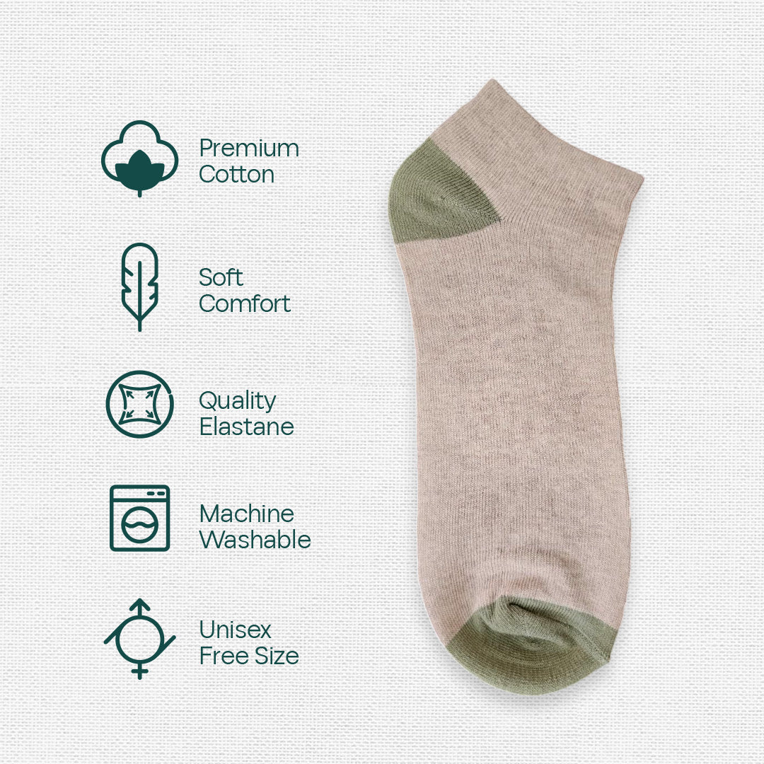Beige Skin! Mix & Match Unisex Socks, Premium Cotton, Low Ankle Length, Pack of 1