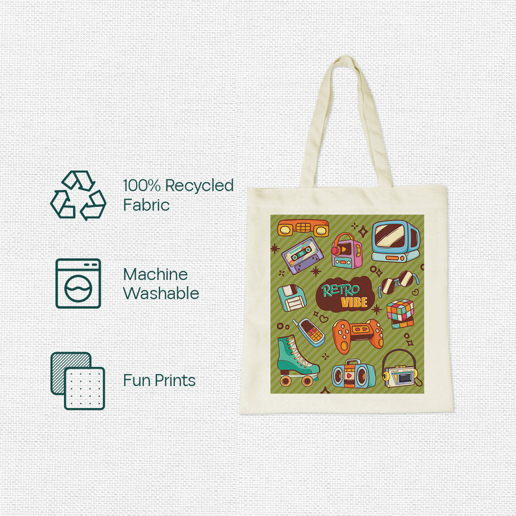 Retro Theme! Canvas Tote Bag, 100% Recycled Fabric, Pack of 1