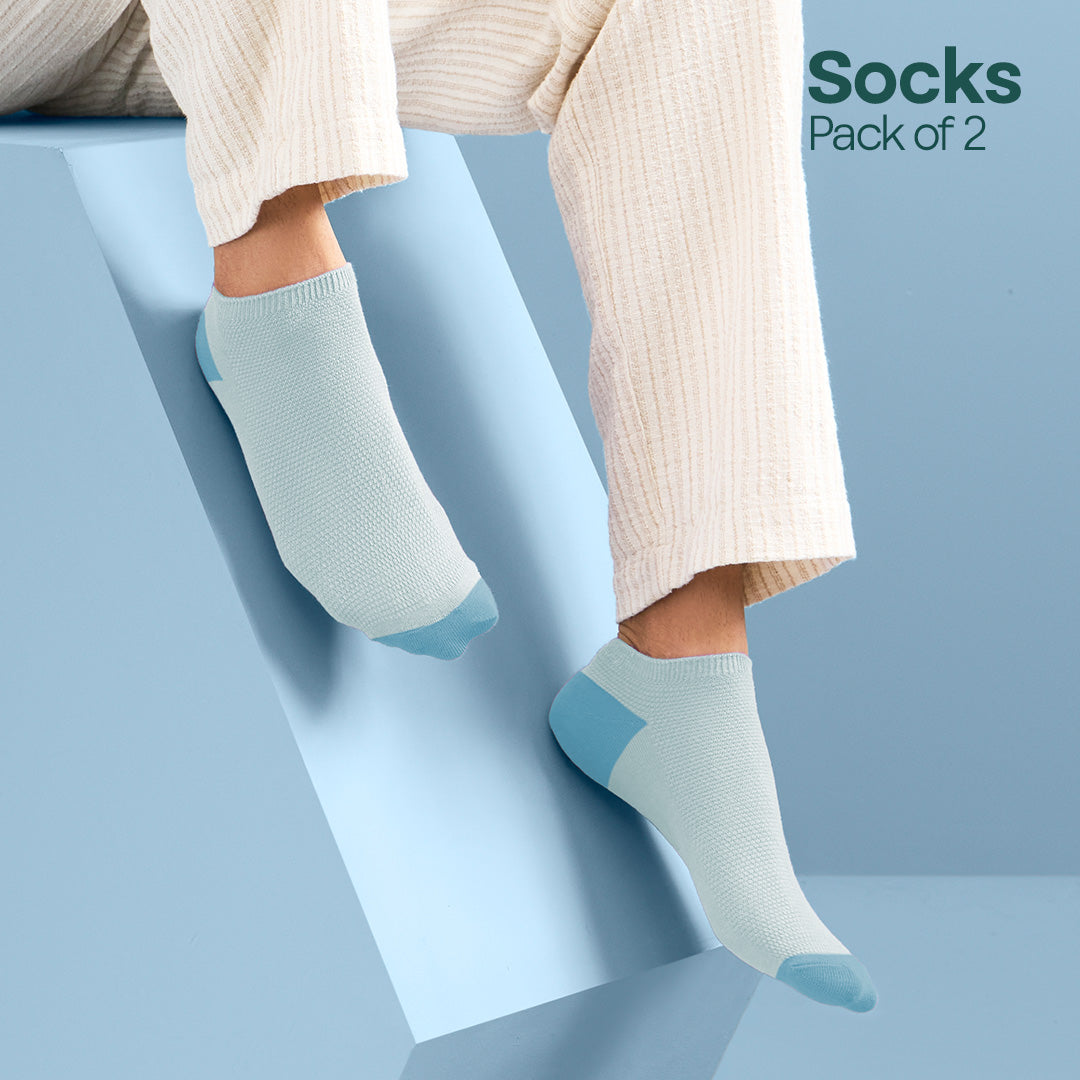 Blue & Beige! Mix Unisex Socks, Premium Cotton, Low Ankle Length, Pack of 2