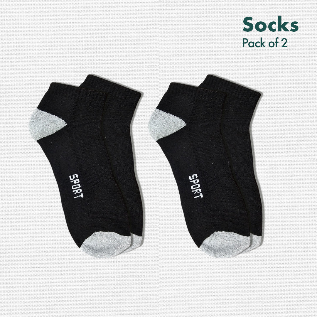 Black Thunder! Sports Socks, 100% Cotton Spandex, Ankle Length, Pack of 2