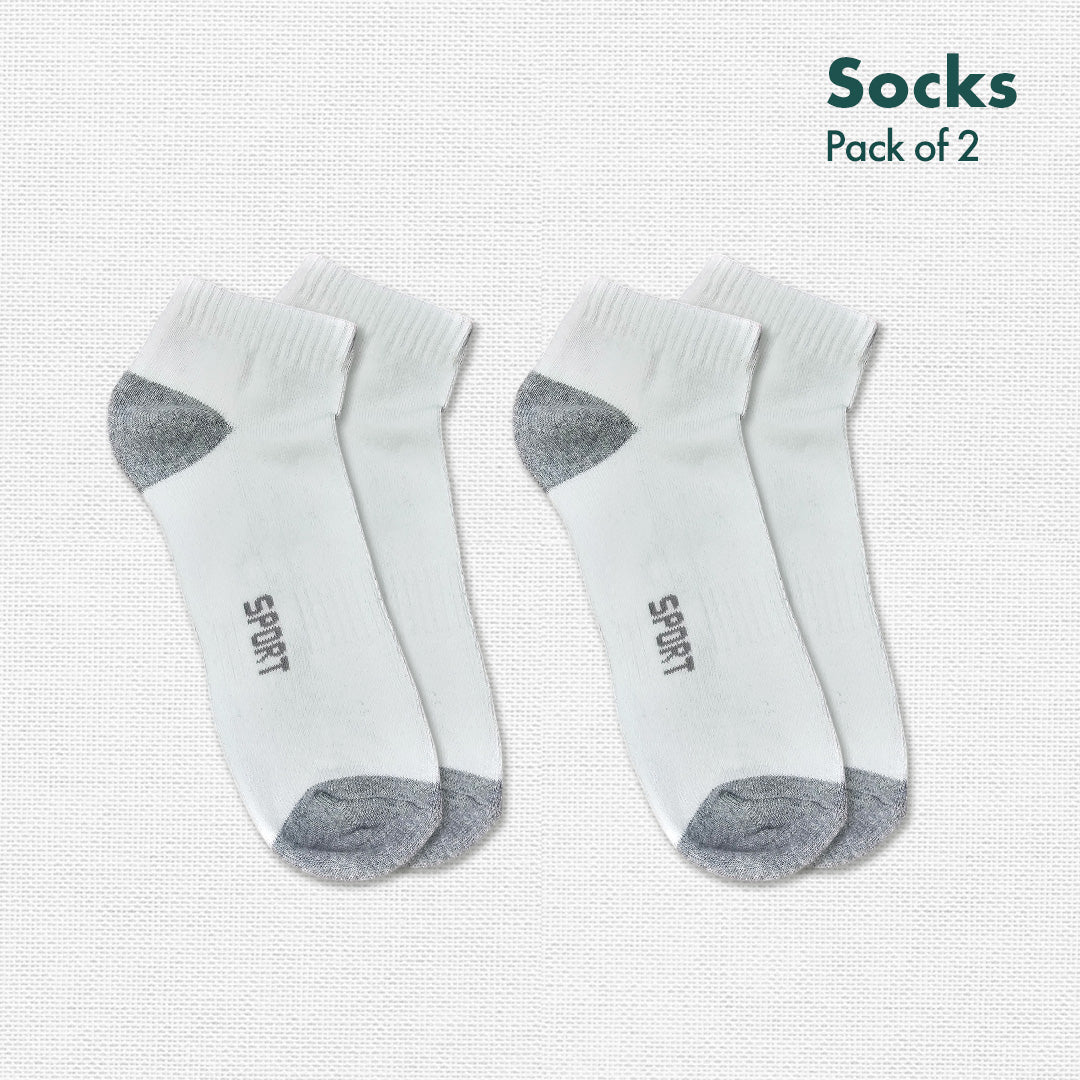 Whitewash! Sports Socks, 100% Cotton Spandex, Ankle Length, Pack of 2