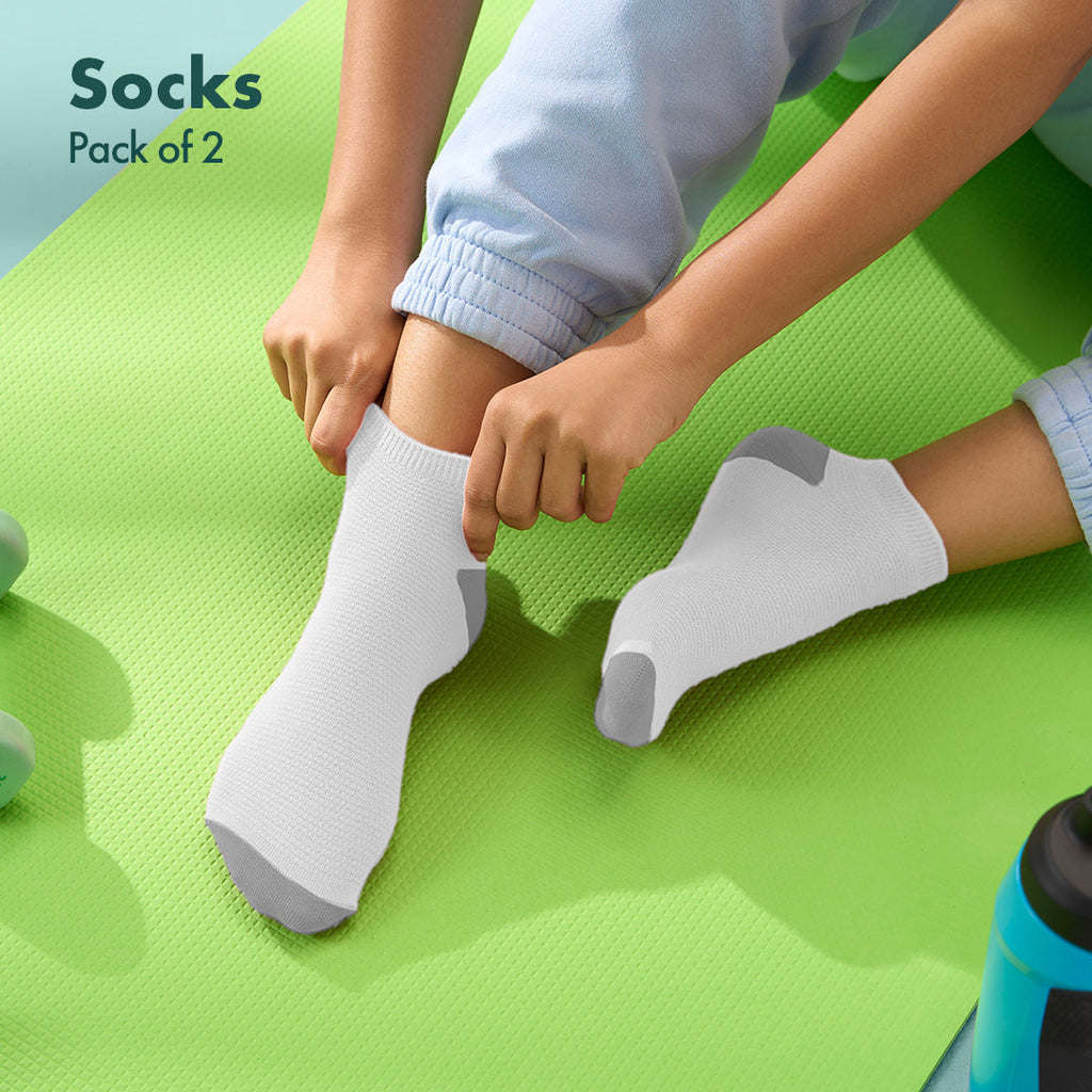 Whitewash! Sports Socks, 100% Cotton Spandex, Ankle Length, Pack of 2