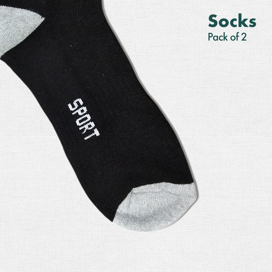 Black & White Run! Sports Socks, 100% Cotton Spandex, Ankle Length, Pack of 2