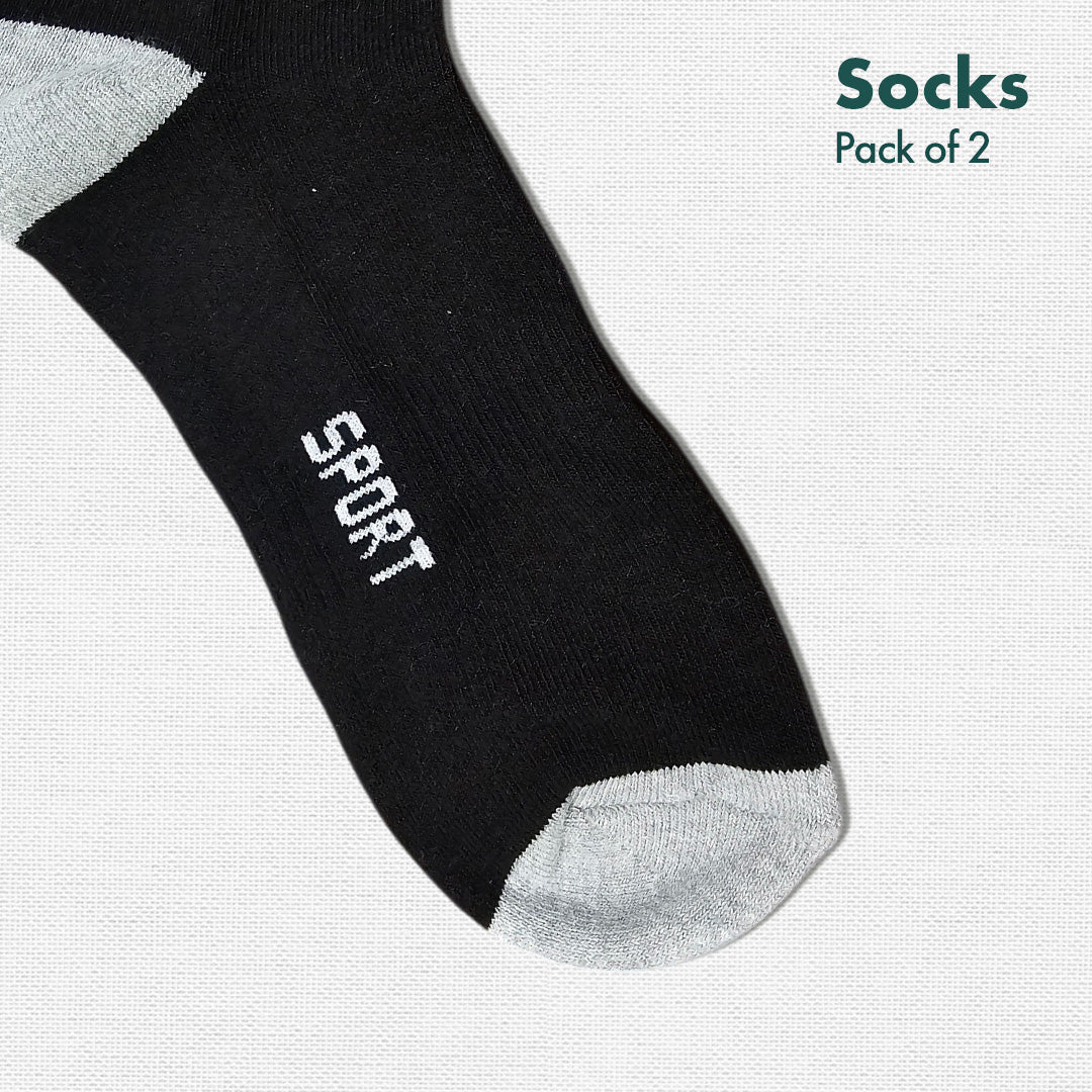 Black Thunder! Sports Socks, 100% Cotton Spandex, Ankle Length, Pack of 2