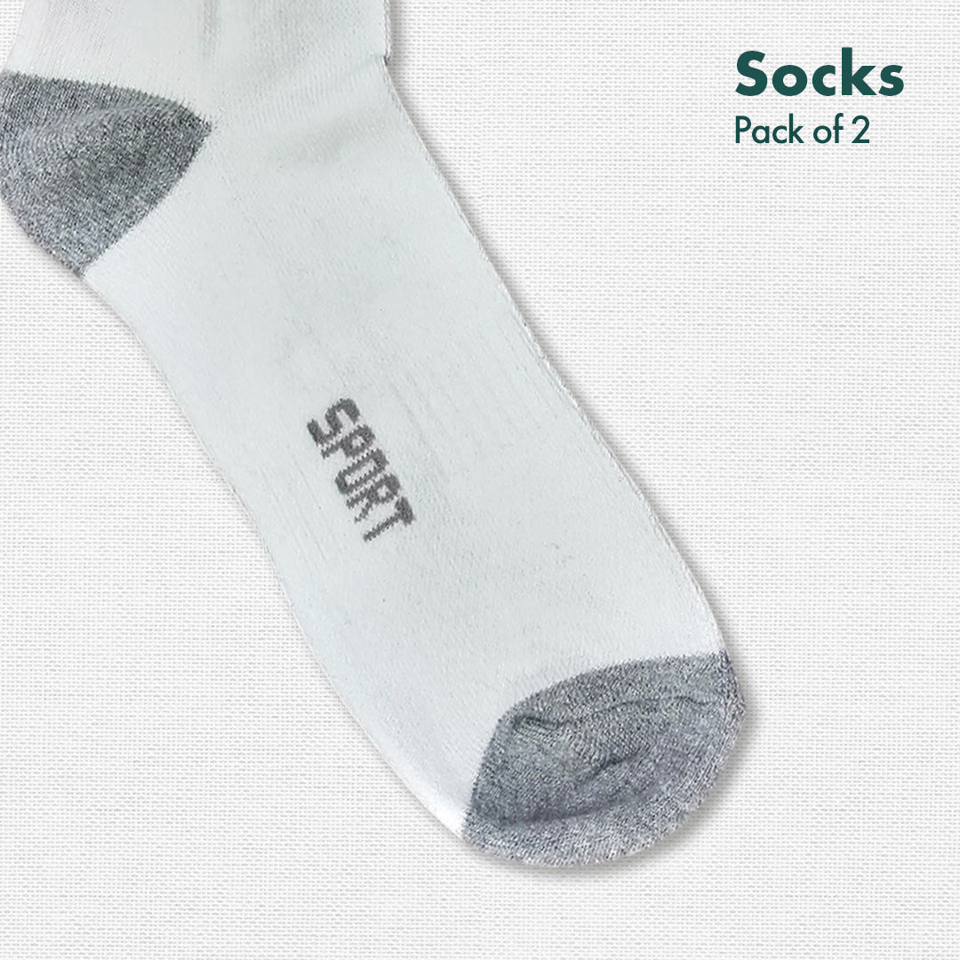 Whitewash! Sports Socks, 100% Cotton Spandex, Ankle Length, Pack of 2