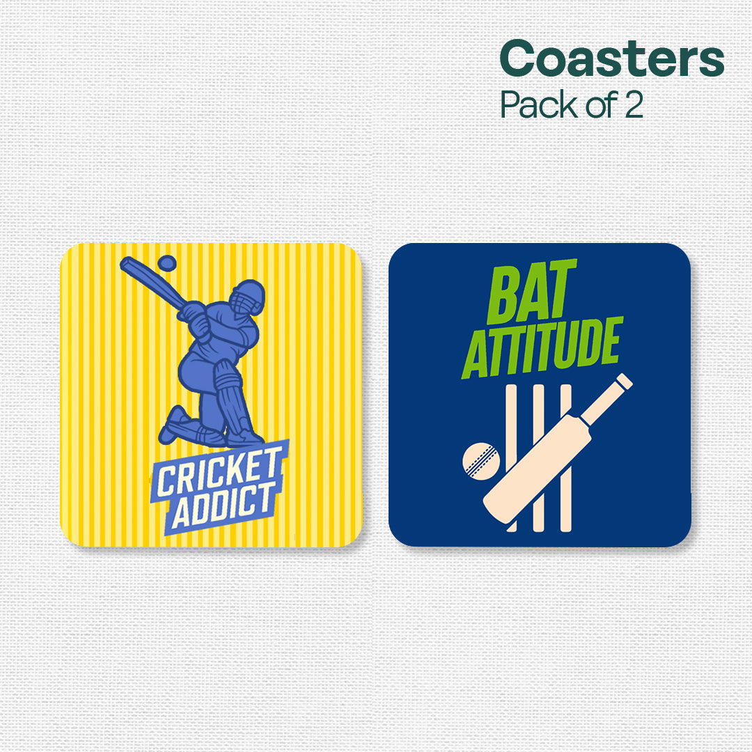 Cricket Attitude! Wooden Tea Coaster, Pack of 2