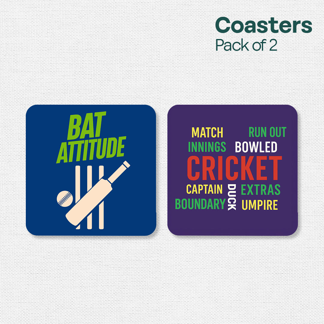 Bat Attitude! Wooden Tea Coaster, Pack of 2