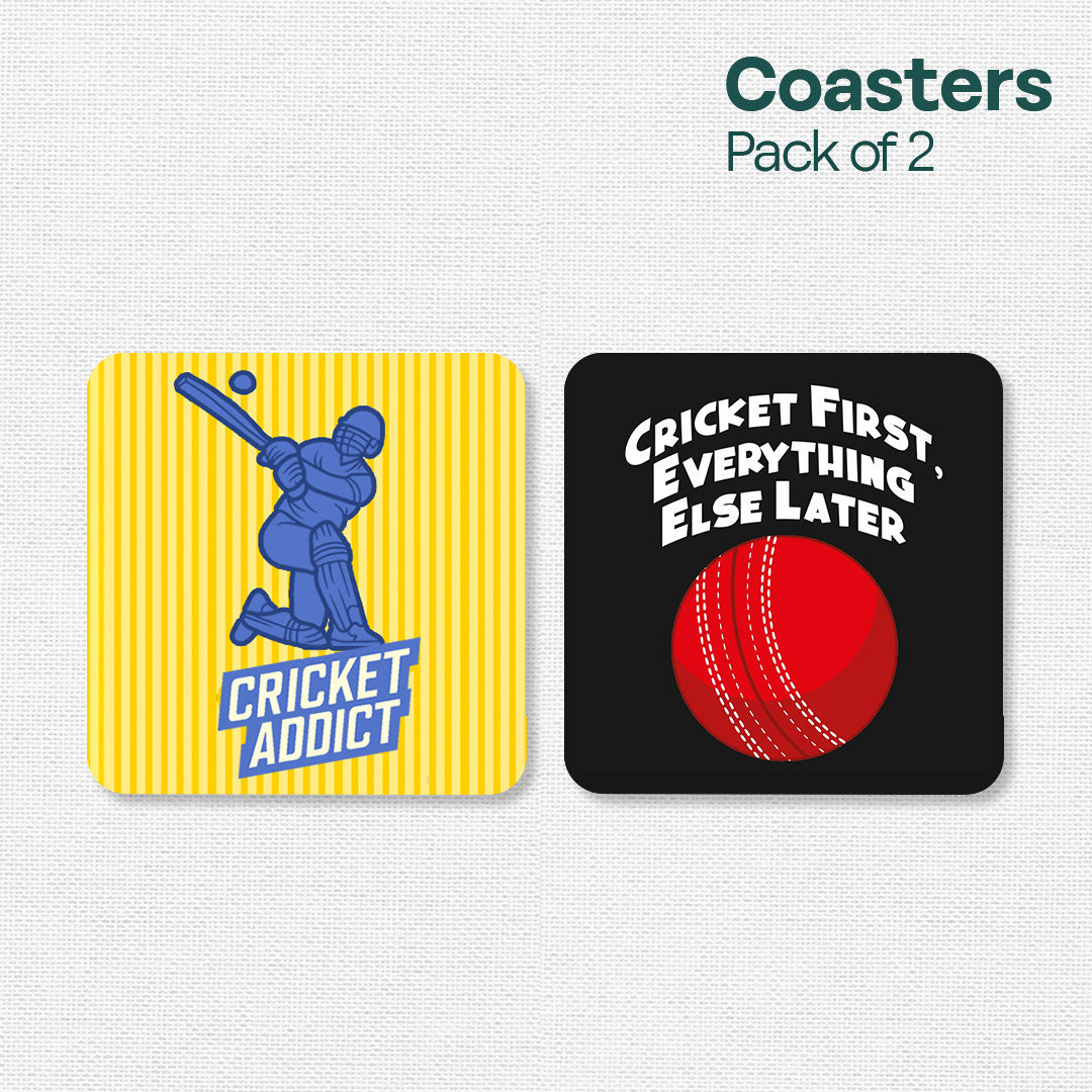 Cricket First! Wooden Tea Coaster, Pack of 2