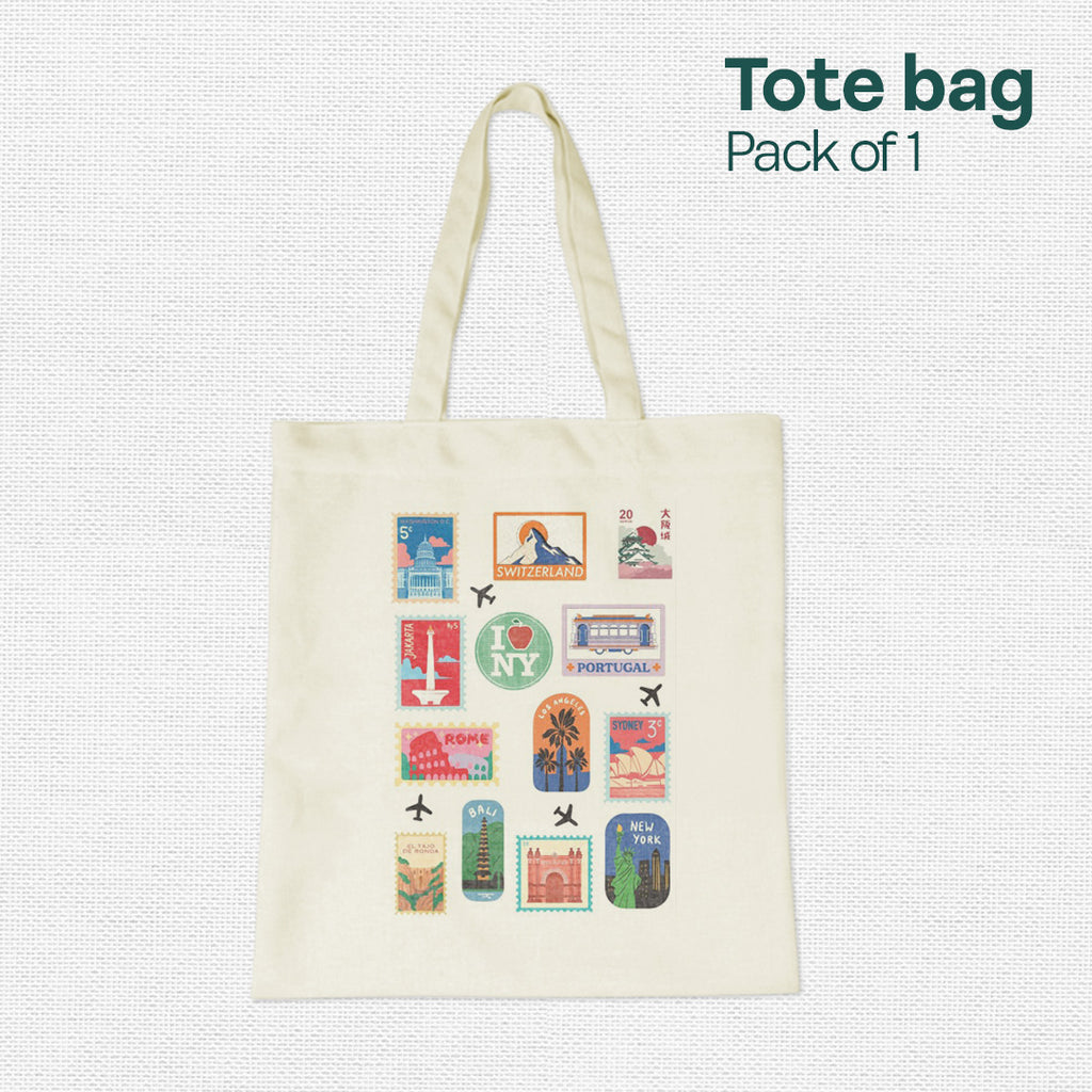 World Stamps! Canvas Tote Bag, 100% Recycled Fabric, Pack of 1