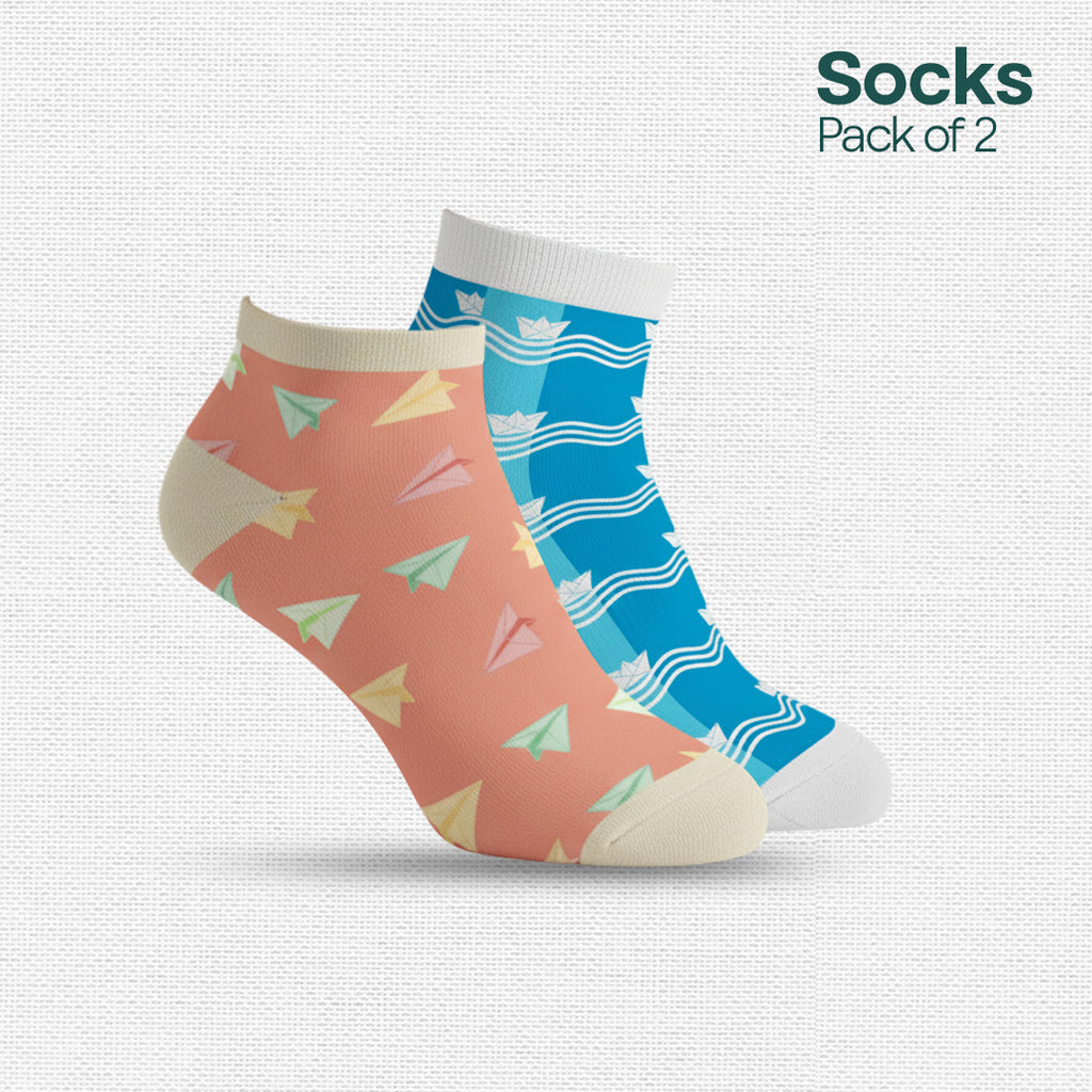 Paperboat & Plane! Unisex Socks, Premium Cotton, Full Ankle Length, Pack of 2