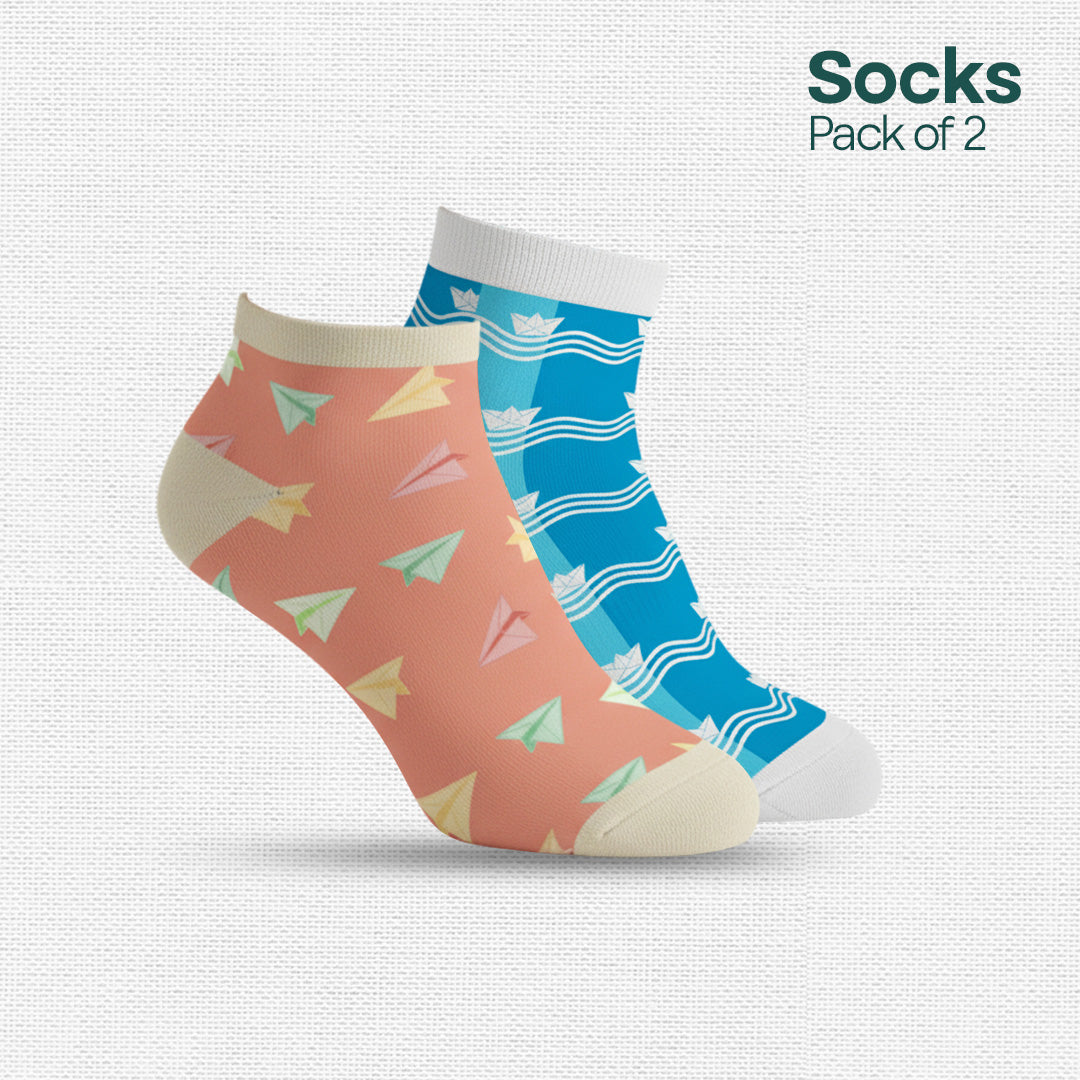 Paperboat & Plane! Unisex Socks, Premium Cotton, Full Ankle Length, Pack of 2