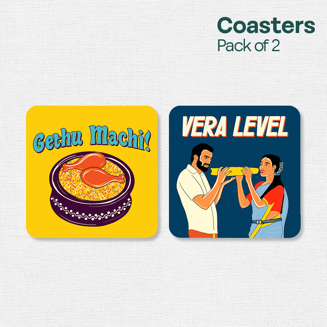 Chennai Theme Premium Wooden Tea Coaster, Pack of 2, Series 3