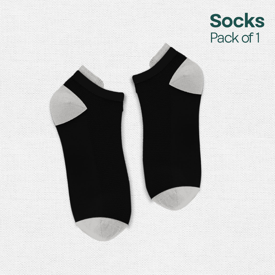 Everyday Black! Unisex Socks with Puller, Premium Combed Cotton, Ankle Length, Pack of 1