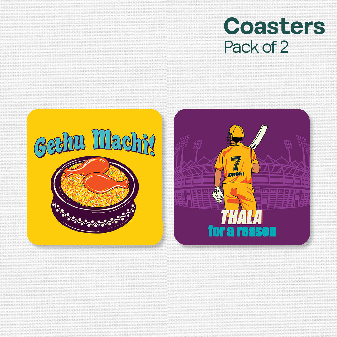 Chennai Theme Premium Wooden Tea Coaster, Pack of 2, Series 4