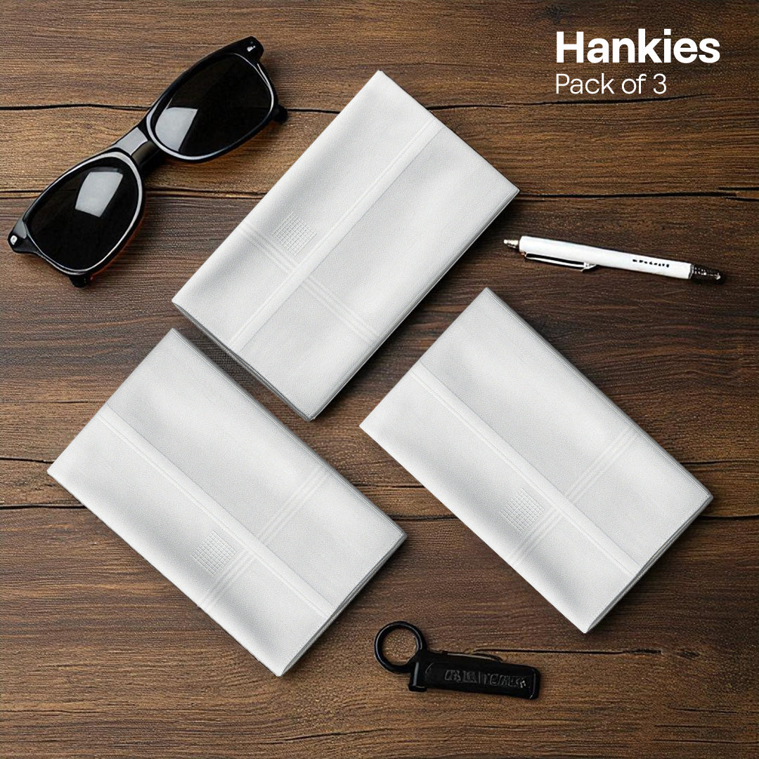 Formalistic! Premium 100% Cotton Handkerchiefs, Pack of 3