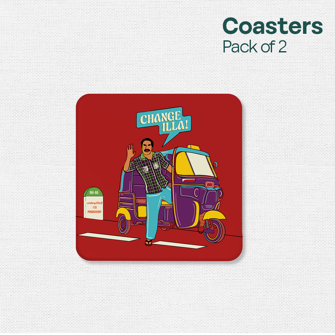 Chennai Theme Premium Wooden Tea Coaster, Pack of 2, Series 1