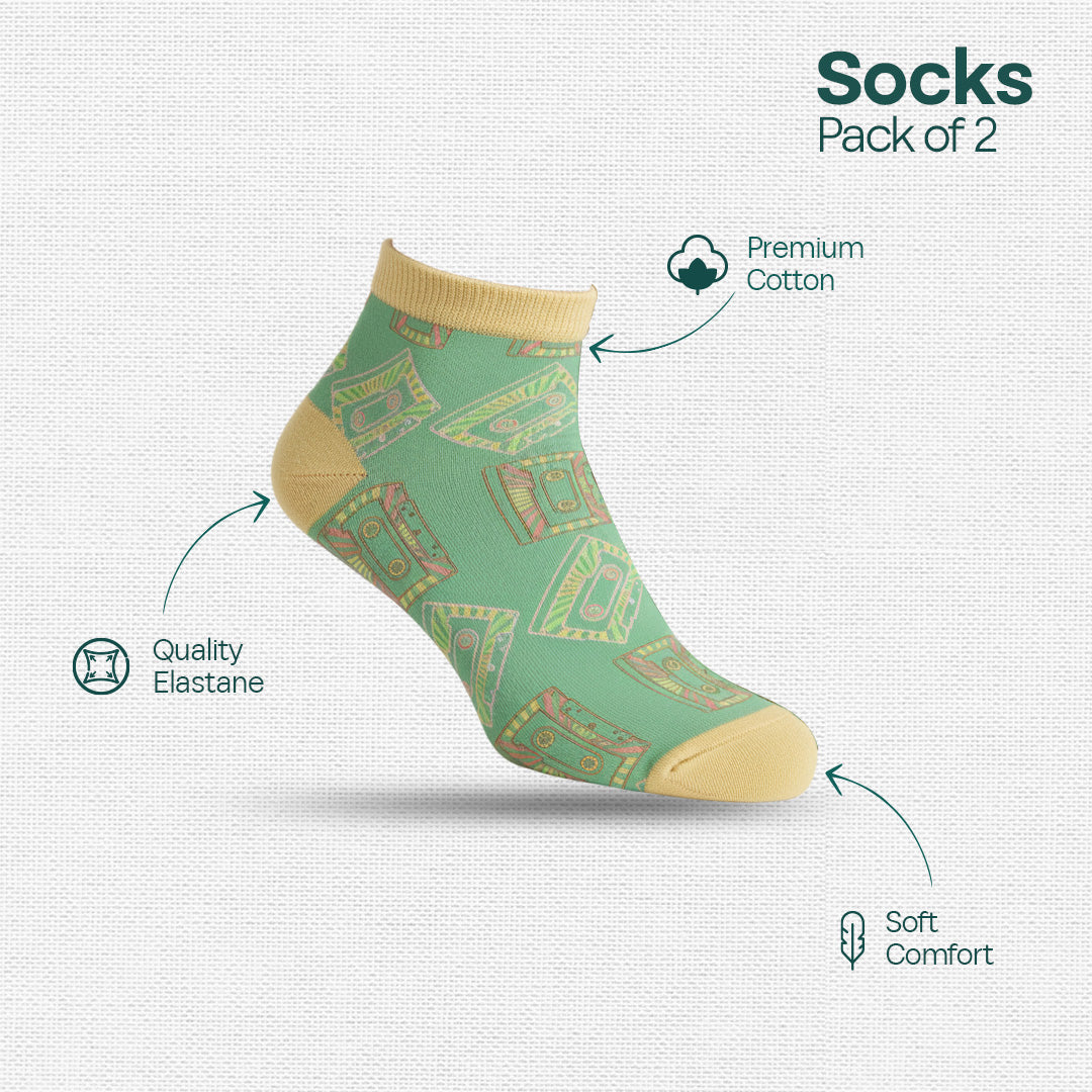 Cassette & Paperboat! Unisex Socks, Premium Cotton, Full Ankle Length, Pack of 2